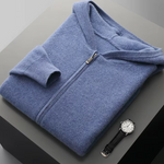 PURE EXTRA-FINE MERINO WOOL RIBBED ZIP HOODIE