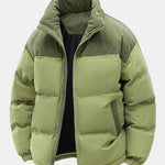 Corduroy Patchwork Hooded Puffer Jacket