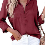Margovil Solid Long Sleeves Button Up Satin Shirt