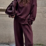 Margovil High Neck Side Zipper Up Sweatshirt and Wide Leg Pants Set