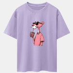 Pink Panther Print Drop Shoulder Oversize T-Shirt