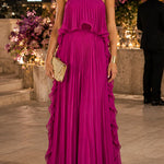 Margovil Elegant Strapless Tube Ruffle Pleated Maxi Dress