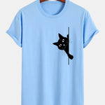 Regular Fit Black Cat Print Cotton T-Shirt