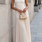 Boat Neck Sleeveless Splice Pleated Maxi Dress