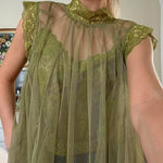 Mockneck Tulle Cover Up Top with Lace Camisole