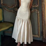 Margovil U Neck Sleeveless Ruffle Bodycon Midi Dress