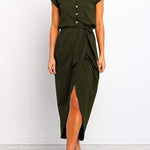 Margovil Cap Short Sleeve Buttons Tulip Hem Dress