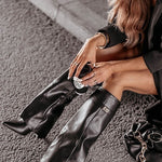 Margovil Pointed Toe Fold Over Chunky Block Zipper High Boots