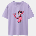 Pink Panther With V Sign Print Drop Shoulder Oversize T-Shirt