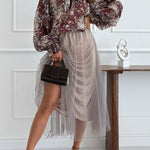 Margovil Elastic Waist Flowy Mesh Midi Skirt