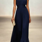 Margovil Crewneck Sleeveless Zipper Back Waisted Maxi Dress