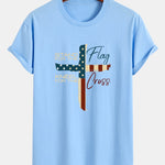 Regular Fit Retro American Flag Cross Print Cotton T-Shirt