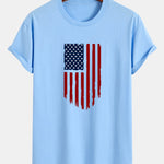 Regular Fit American Flag Print Cotton T-Shirt