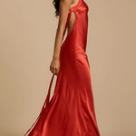 One Shoulder Backless Satin Maxi Party Dress