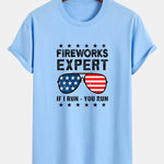 Regular Fit American Flag Sunglasses Print Cotton T-Shirt