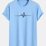 Regular Fit Heartbeat Flatline Print Cotton T-Shirt