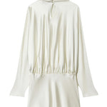 Margovil High Neck Long Sleeves Satin Mini Dress with Scarf