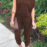 Margovil Short Sleeves Elastic Waist Joggers Jumpsuit