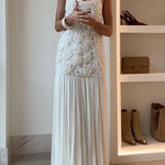 Margovil Spaghetti Strap Floral Applique Patchwork Maxi Dress