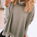 Margovil Cowl Neck Color Block Side Split Loose Pullover