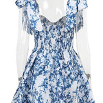 Margovil Bow Shoulder Floral Print A-line Mini Cami Dress