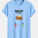 Regular Fit Beer Is Calling Print Cotton T-Shirt