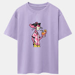 Vacation Pink Panther Print Drop Shoulder Oversize T-Shirt