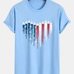 Regular Fit Heart Shaped Fighter Jets USA Flag Print Cotton T-Shirt