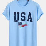 Regular Fit USA Flag Print Cotton T-Shirt