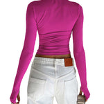 Long Sleeves Skinny Hollow Solid Color Round-Neck T-Shirts Tops