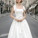 Square-Neck A-Line Dress With Structured Shoulder Detail