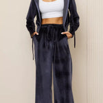 Fashion Zipper Open Velvet Casual Two -piece Suit