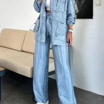 Easy on Me Metallic Fabric Flap Pocket Cargo Style Zipper Loose Jacket