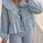 Solid Color Lace-Up Long Sleeve Cardigan Shirt