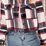 Lapel Pocket Fashion Casual Cropped Ladies Plaid Jacket