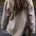 Light Grey Turn Down Collar Flap Pockets Buttoned Shacket