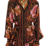 Vintage floral striped waist shirt dress