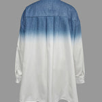 High-Low Loose Gradient Printed Split-Joint Split-Side Lapel Blouses&Shirts Tops