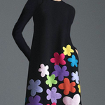 Long Sleeves Asymmetric Floral Round-Neck Maxi Dresses