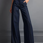 Retro Dark Indigo Denim Sleeve Shirt & Wide Leg Pants Set