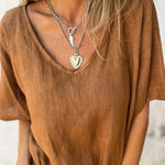 Linen Blend Solid Color V-neck Loose Pleated Casual Top