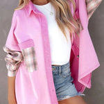 Plaid Patchwork Chest Pockets Oversized Jacket