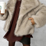Margovil Collared Open Front Winter Faux Fur Coat