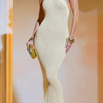 Margovil Halter Open Back Hollow Out Knit Bodycon Maxi Dress