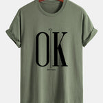 Regular Fit OK Slogan Print Cotton T-Shirt
