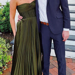 Strapless Twist Front Pleated Swing Maxi Dress