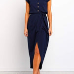 Margovil Cap Short Sleeve Buttons Tulip Hem Dress