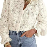 Margovil Ruffle Long Sleeves Button Up Lace Shirt