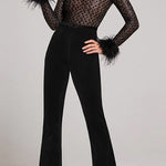 Margovil Feather Cuffs Bell Bottom Velvet Splice Jumpsuit