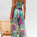 Spaghetti Strap Tie Knot Front Wide Leg Printed Jumpsuit